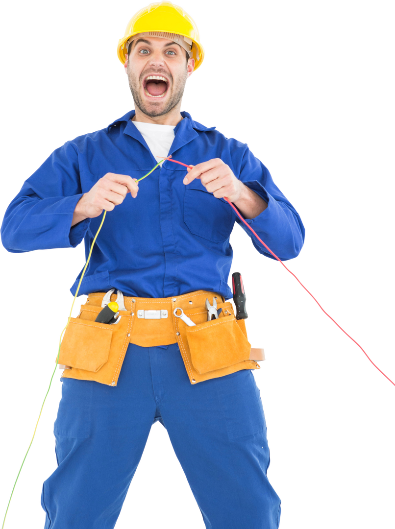 Transparent Shocked Repairman Holding Colorful Wires - Download Free Stock Images Pikwizard.com