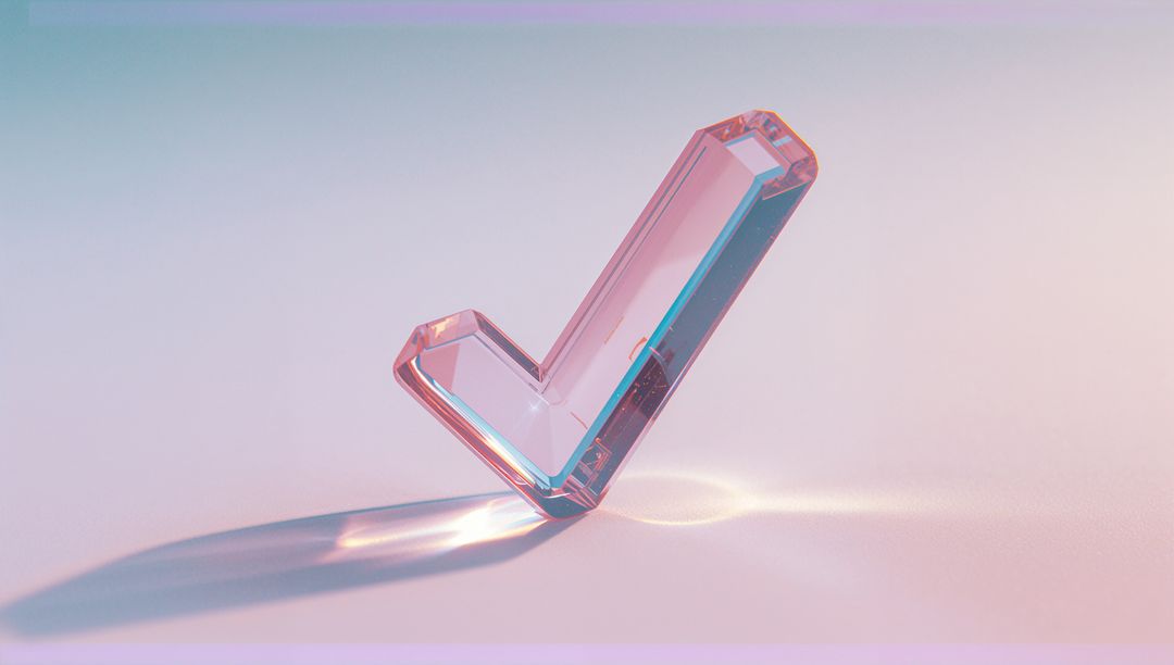 Crystal Check Mark with Pastel Reflections on Floor