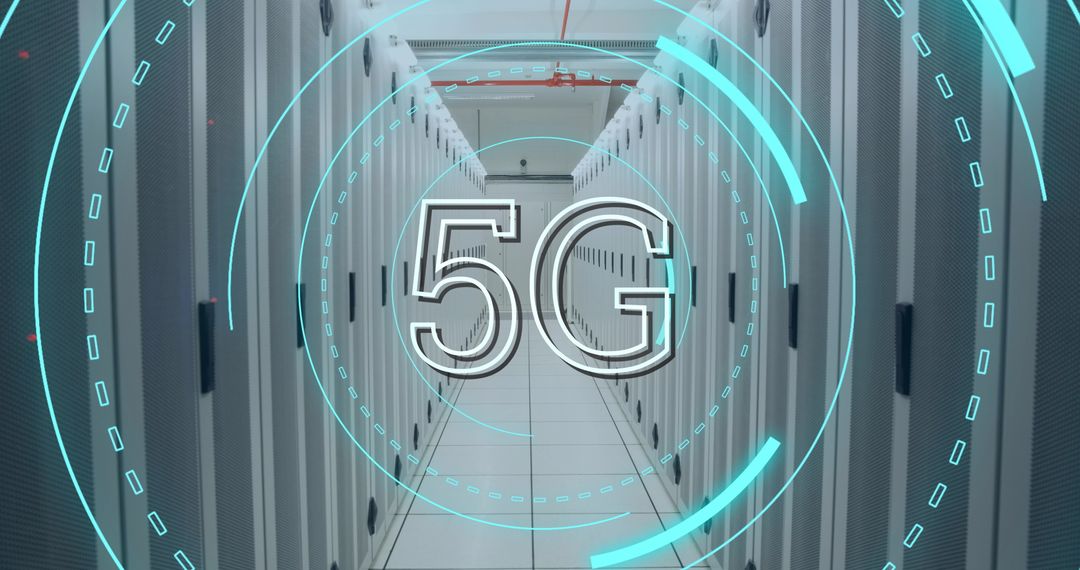 Futuristic 5G Network Concept with Server Room Arrays