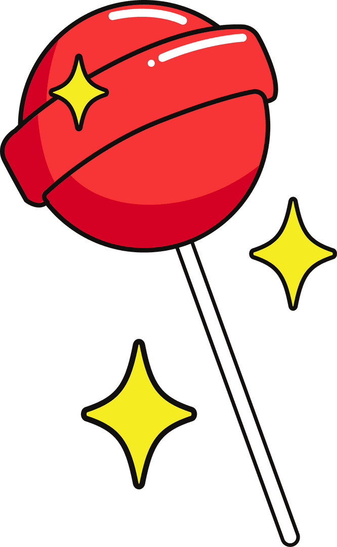 Floating Red Lollipop on Transparent Background with Sparkling Stars