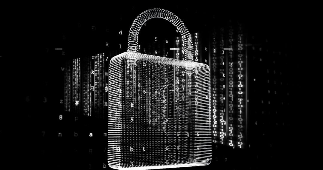 Digital Security Padlock with Data Processing Background