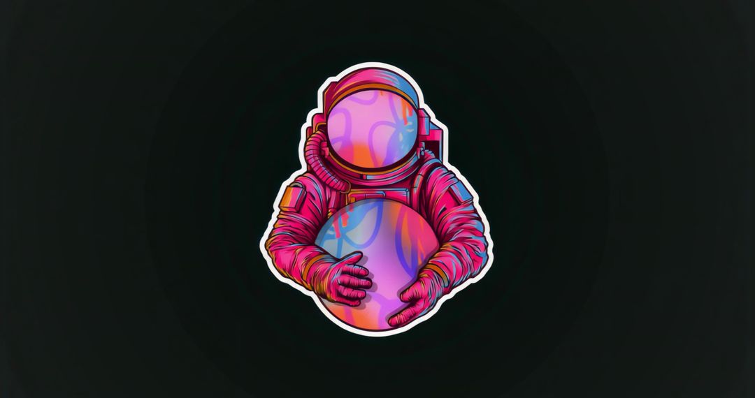 Astronaut Holding Colorful Planet in Dark Space
