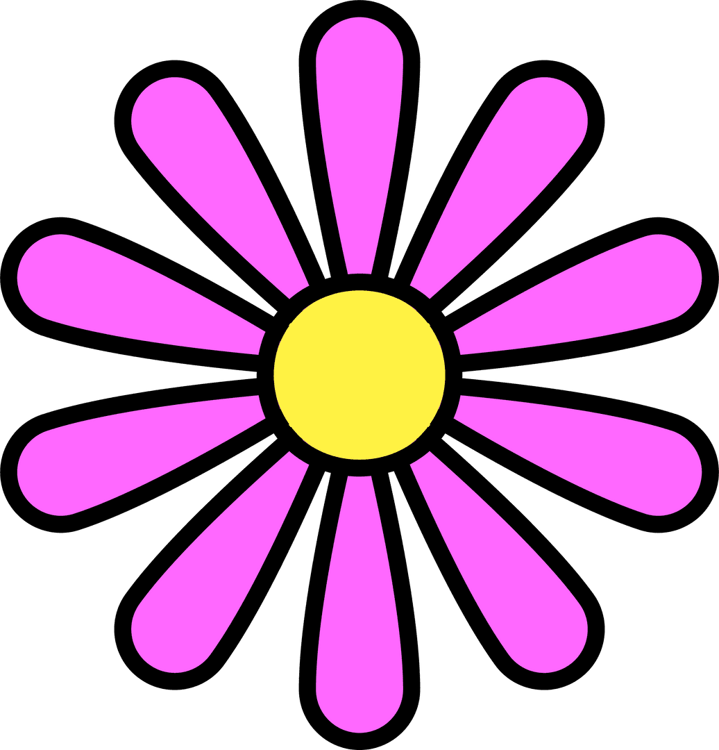 Bright Pink Daisy Cartoon Icon with Transparent Background