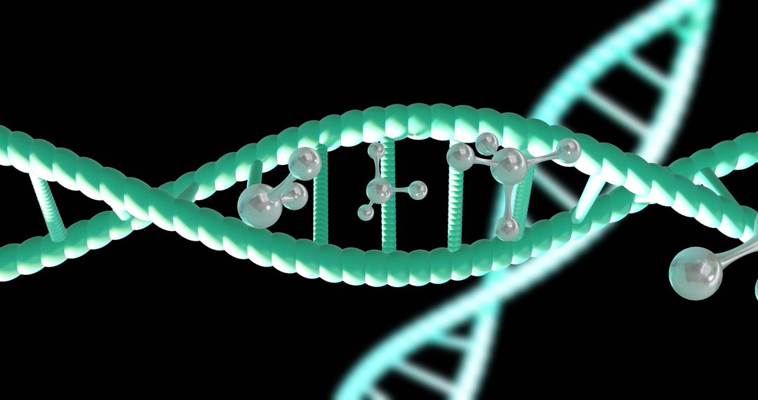 Rotating DNA Helix with Molecular Structures on Black Background