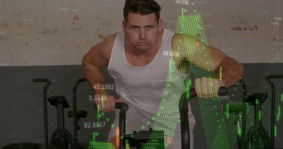 Caucasian Man Exercising with Digital Data Overlay