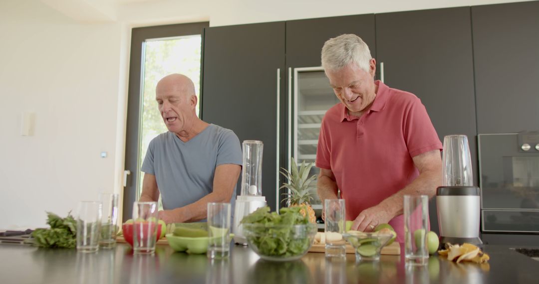 Senior Men Preparing Healthy Meal in Modern Kitchen - Free Images, Stock Photos and Pictures on Pikwizard.com