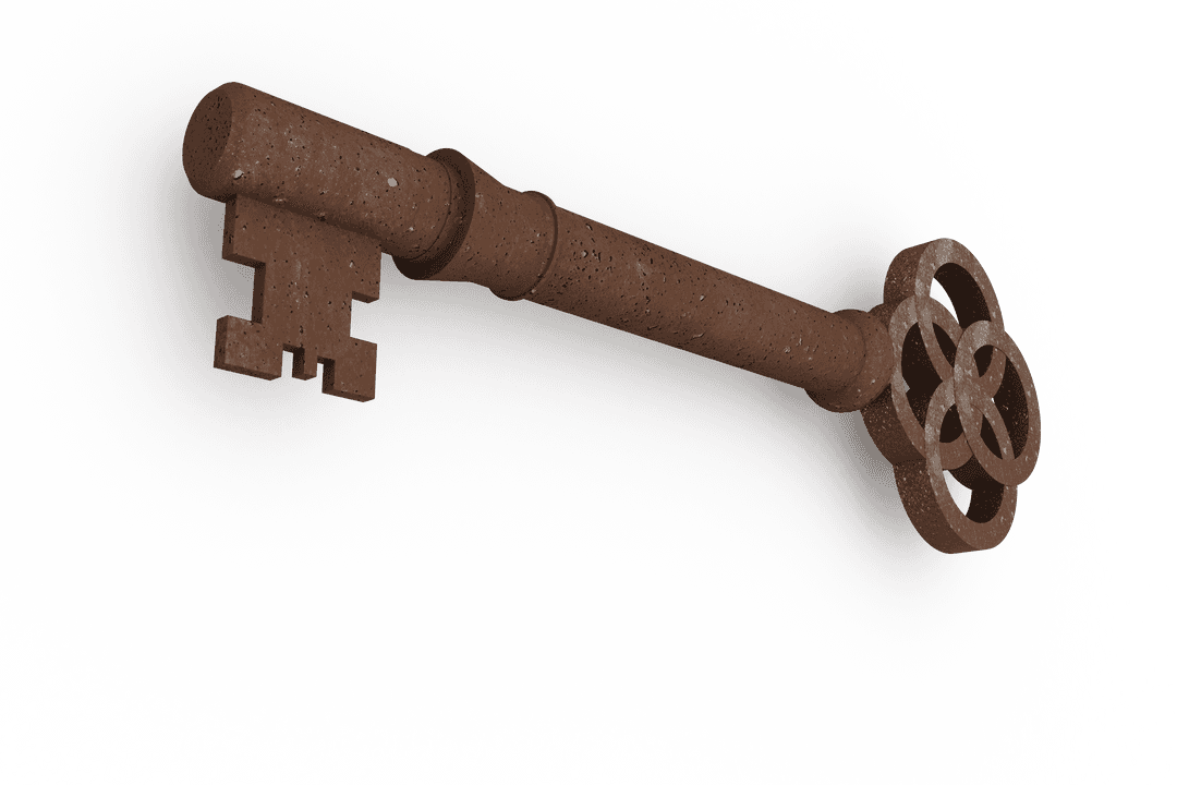 Illustration of Bronze Key on Transparent Background