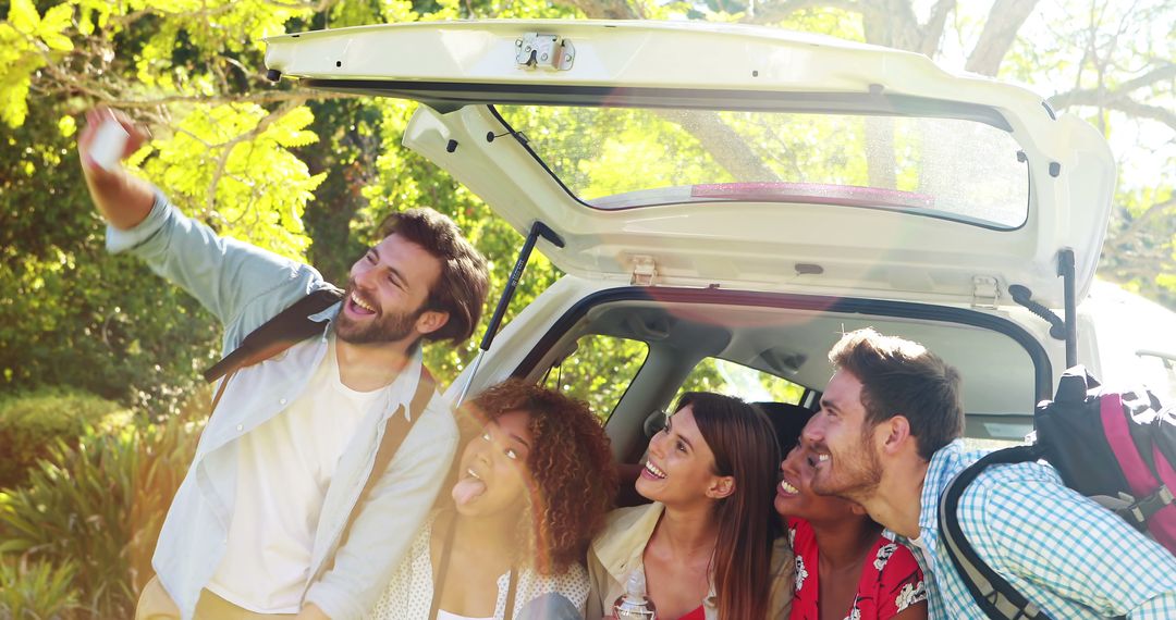 Friends Taking Selfie During Road Trip in Nature - Free Images, Stock Photos and Pictures on Pikwizard.com