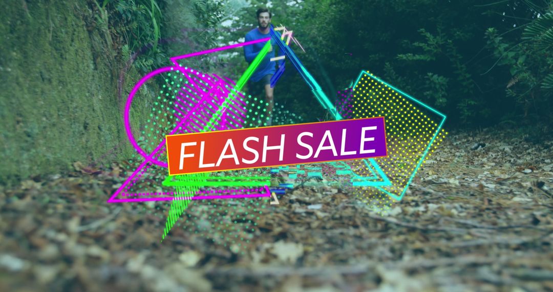 Energetic Runner in Park with Flash Sale Overlay