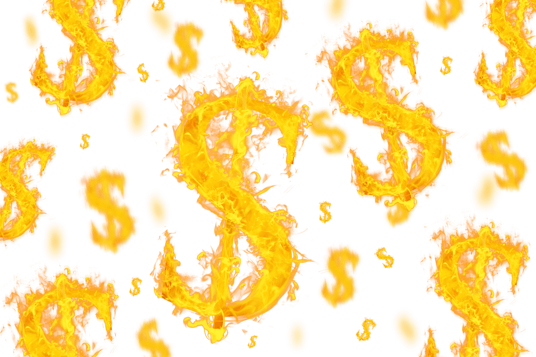 Flaming Dollar Symbols on Transparent Background Illustration