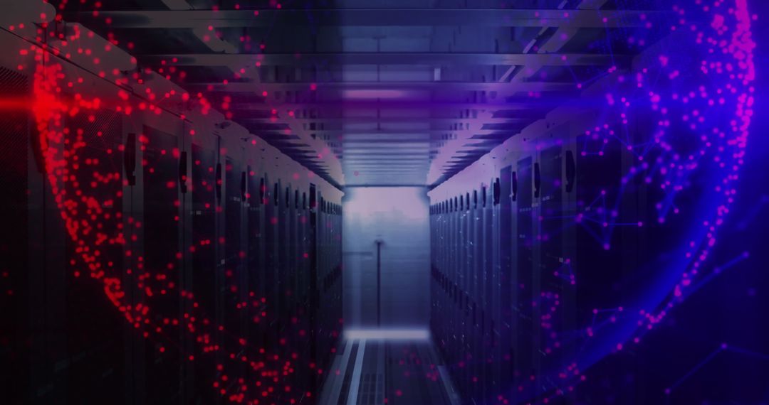 Digital Interface Concept with Virtual Globe in Server Room