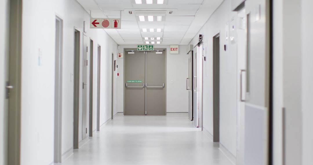 Image of brightly lit, clean, empty corridor in modern hospital, with copy space - Free Images, Stock Photos and Pictures on Pikwizard.com