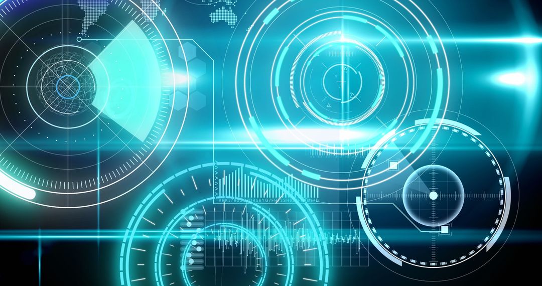 Futuristic Digital Interface with Scanning Scopes and Data Graphics