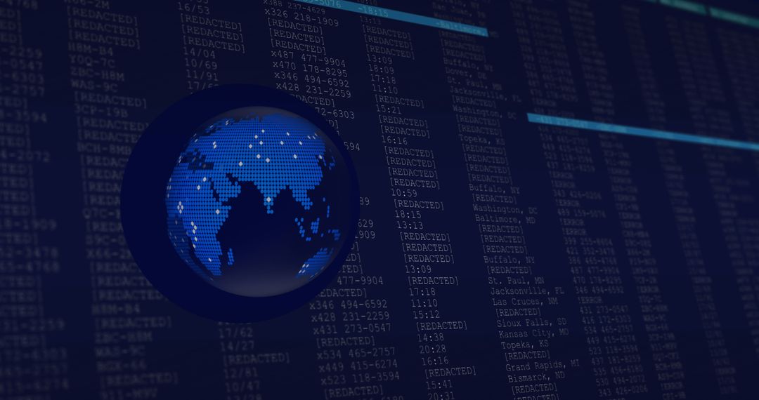 Blue Globe Over Digital Data Streams on Dark Backdrop