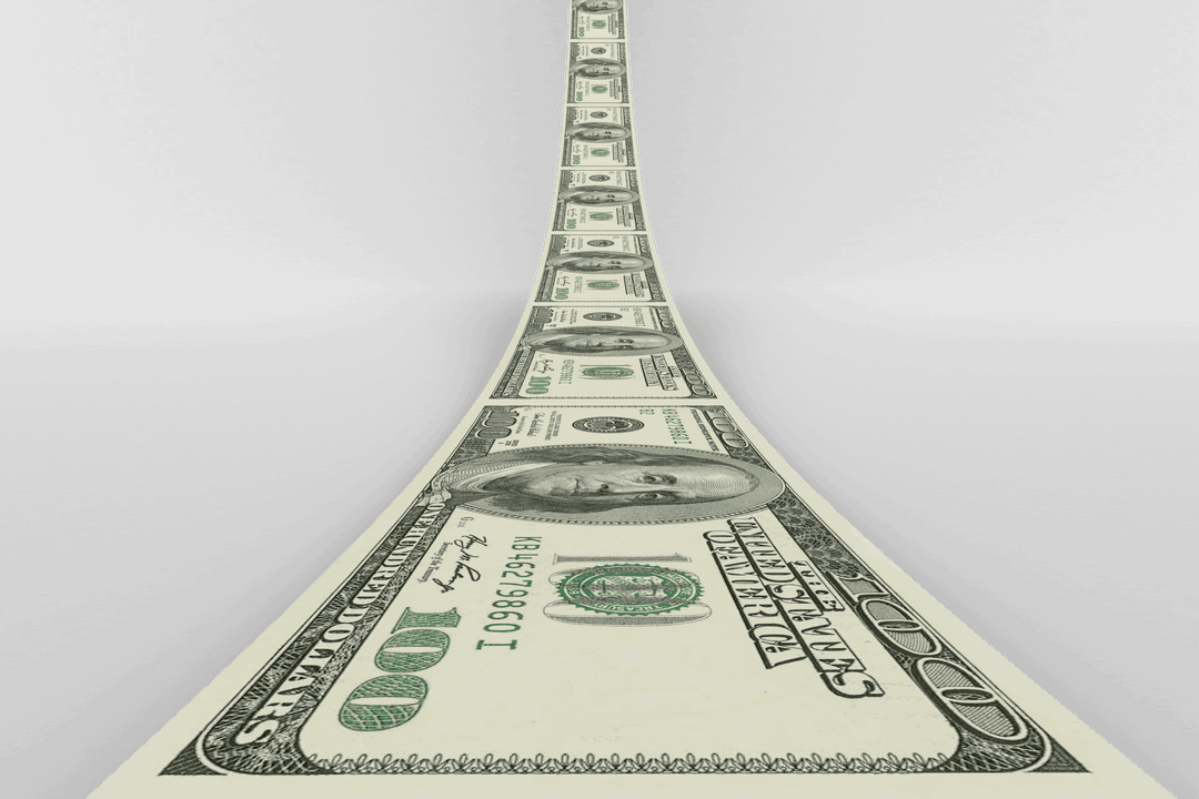 Endless Roll of Hundred Dollar Bills on Transparent Background