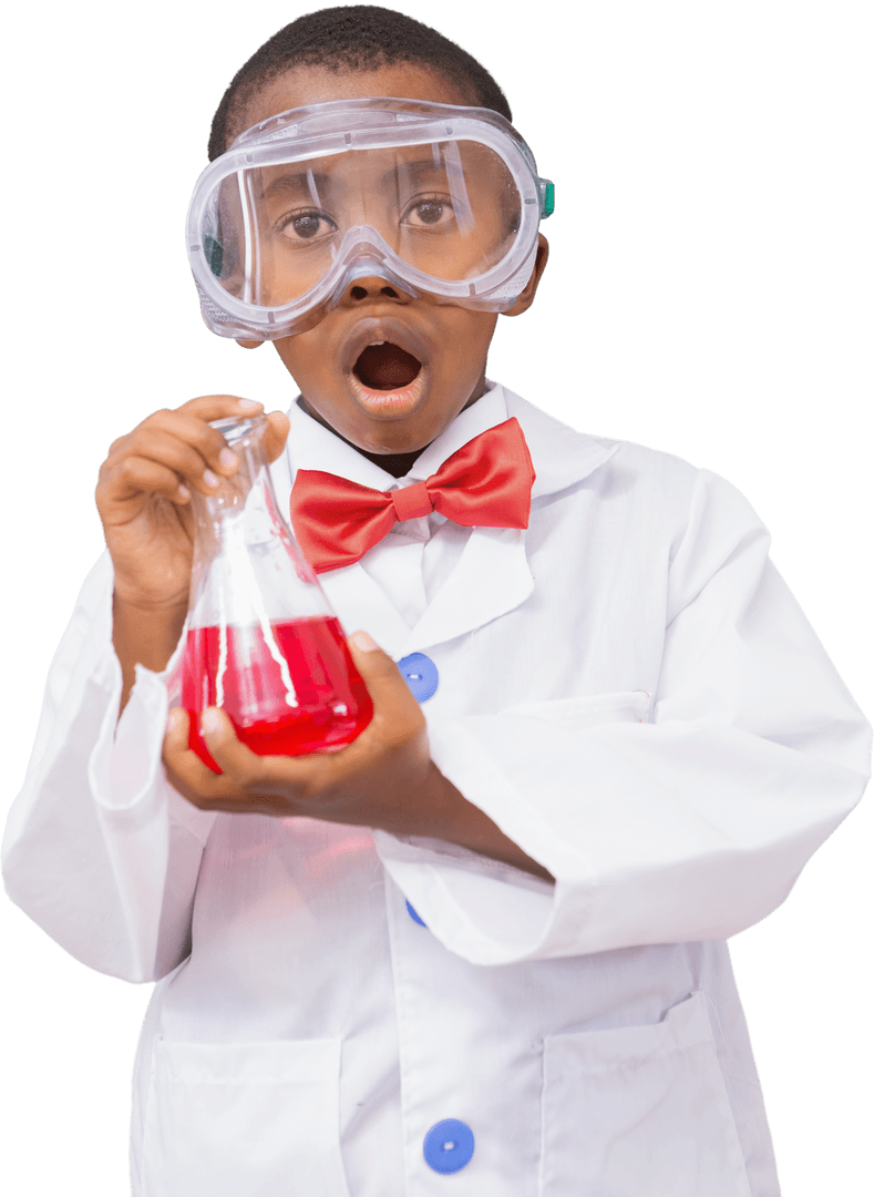 Child Scientist in Transparent Lab Gear Holding Red Beaker - Download Free Stock Images Pikwizard.com