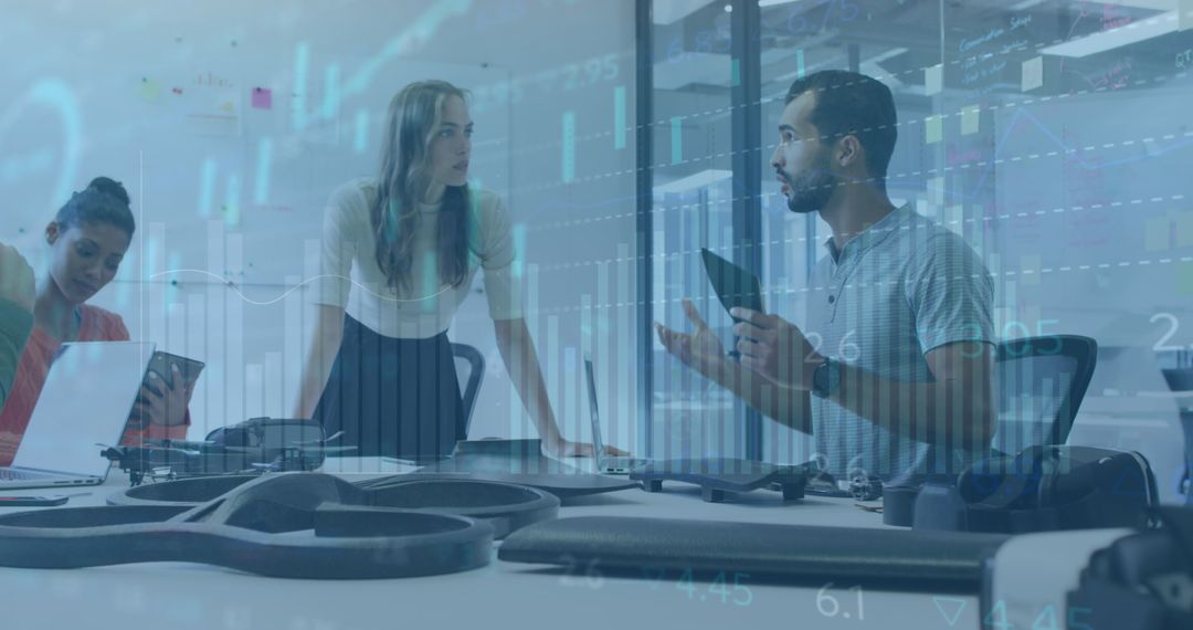 Collaborative Teamwork and Stock Market Analysis in Modern Office