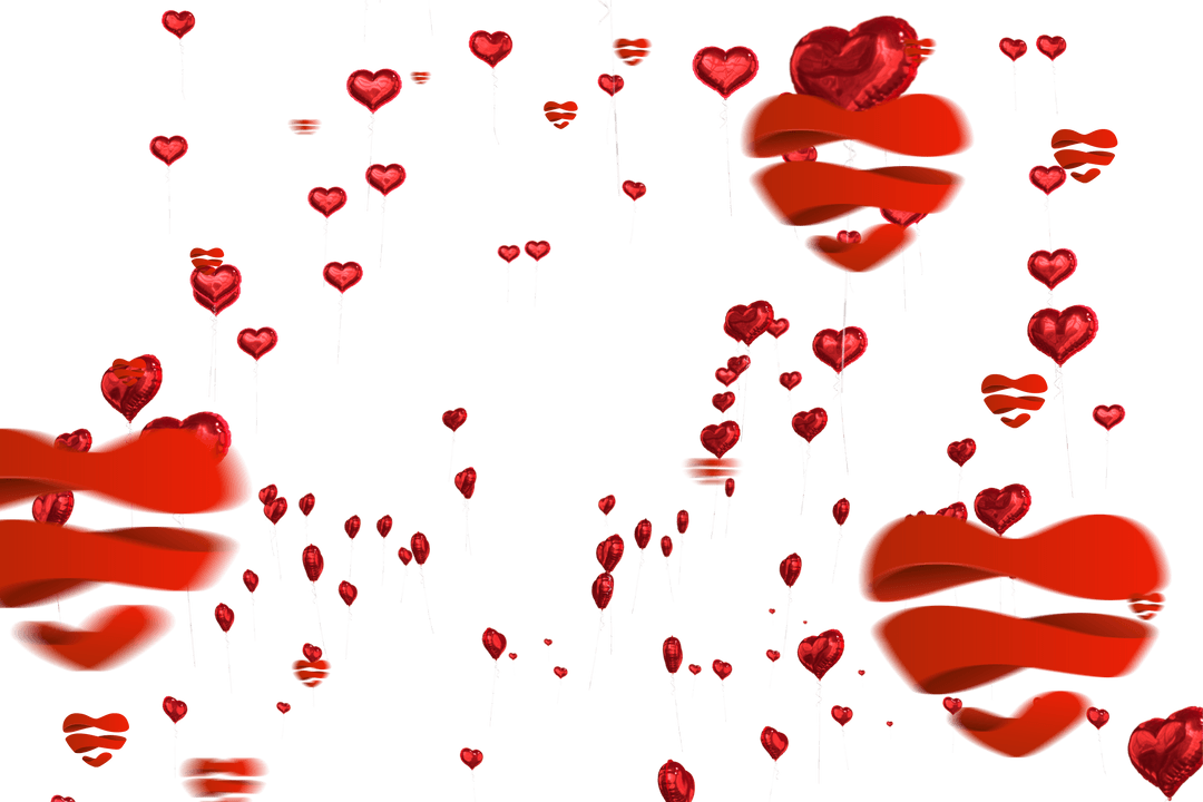 Floating Red Heart Symbols on Transparent Background