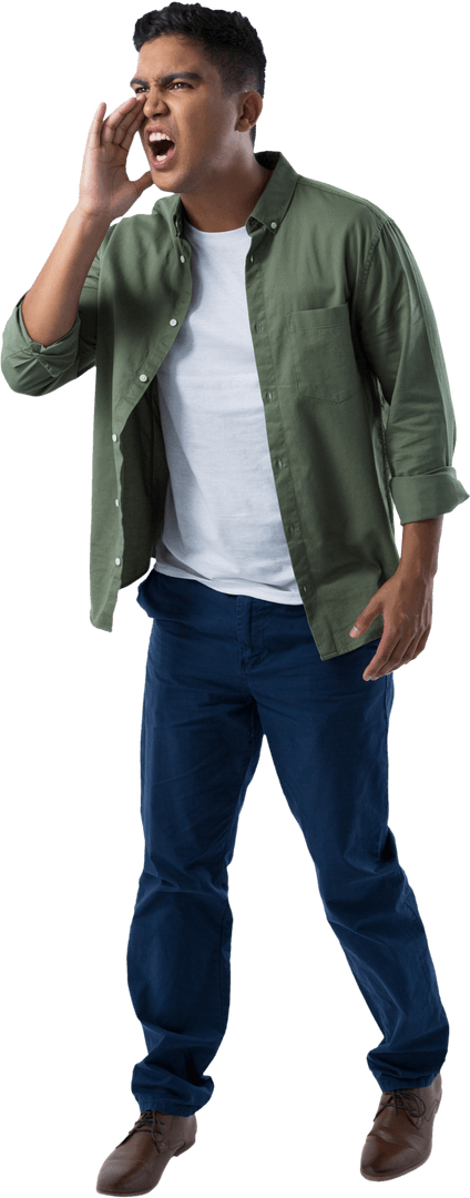 Transparent Man Shouting in Casual Clothes for Communication Concept