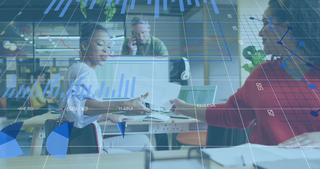 Diverse Business Team Collaborating Amidst Global Financial Data