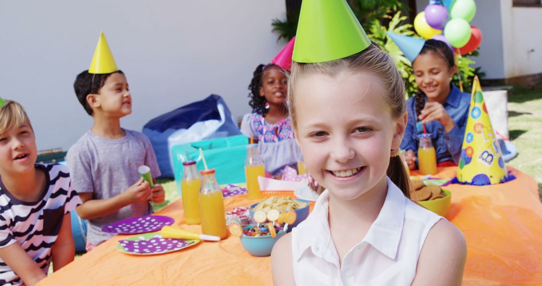 Diverse Kids Celebrating Birthday Outdoor in Festive Atmosphere - Free Images, Stock Photos and Pictures on Pikwizard.com