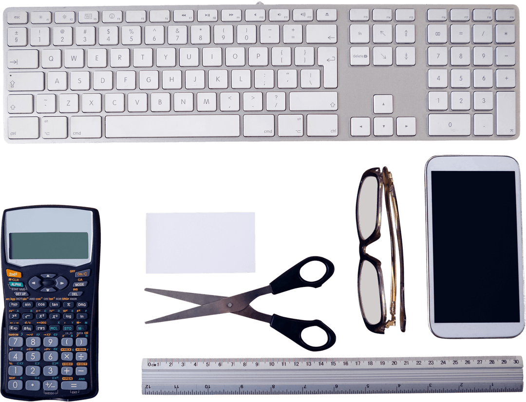 Transparent Desktop Essentials: Keyboard, Phone, Calculator, Stationery