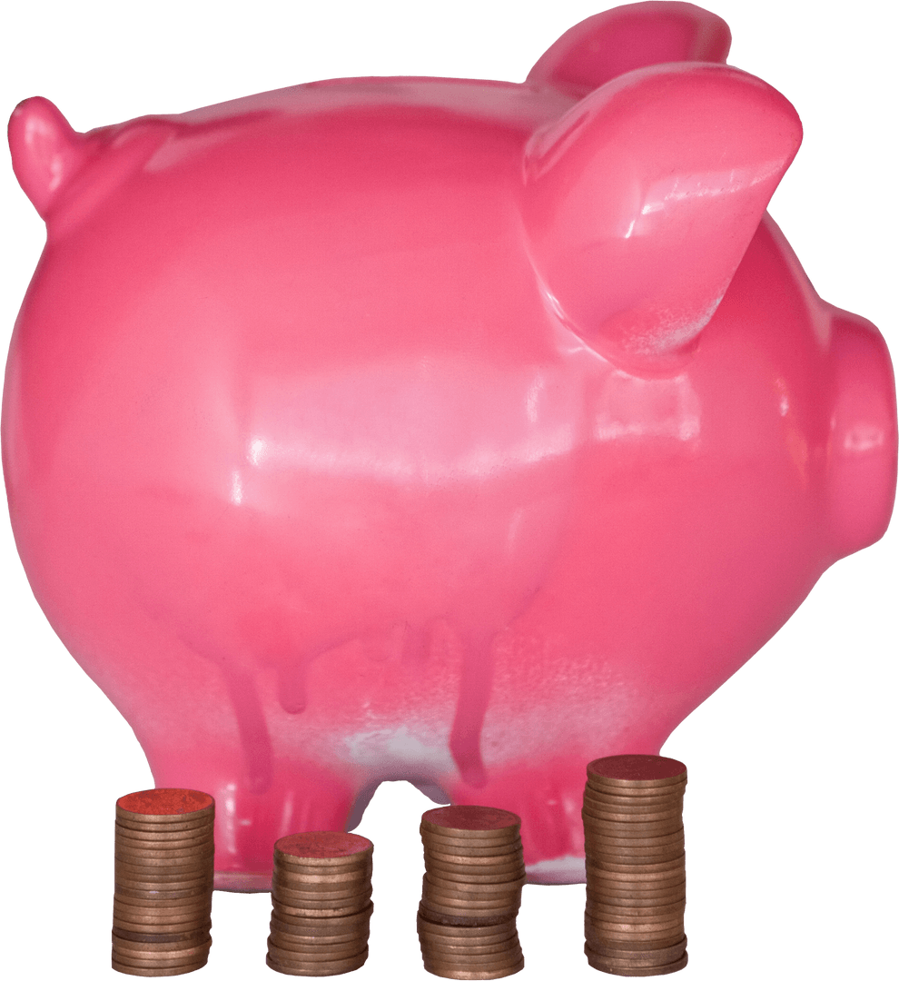 Transparent Pink Piggy Bank with Coin Stacks for Finance
