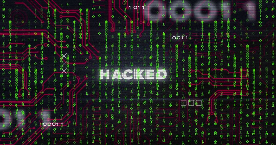 Hacked Cybersecurity Concept with Binary Data and Circuit Board Design