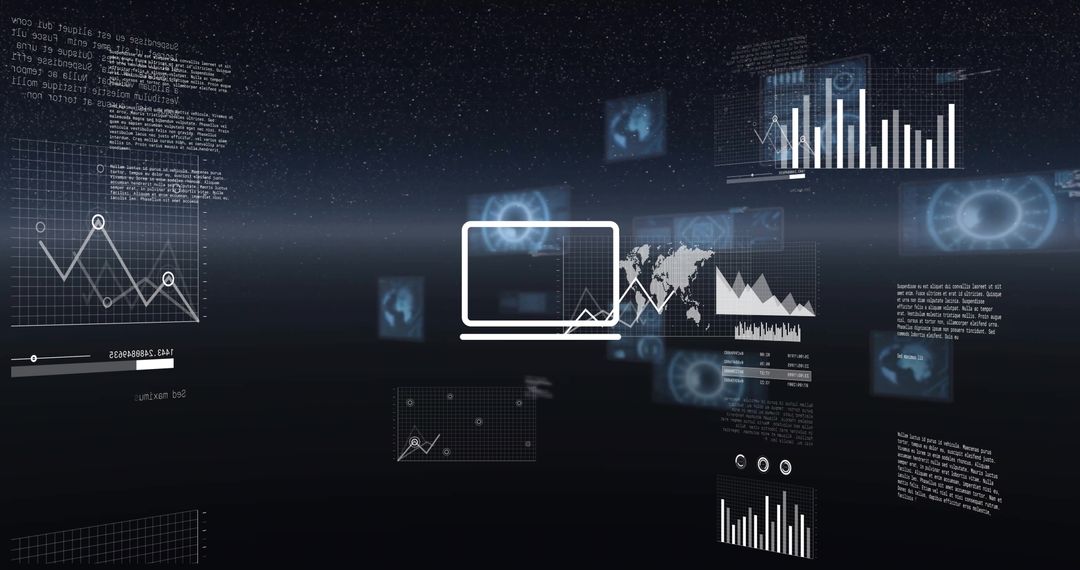 Digital Data Processing and Analysis Concept on Black Background