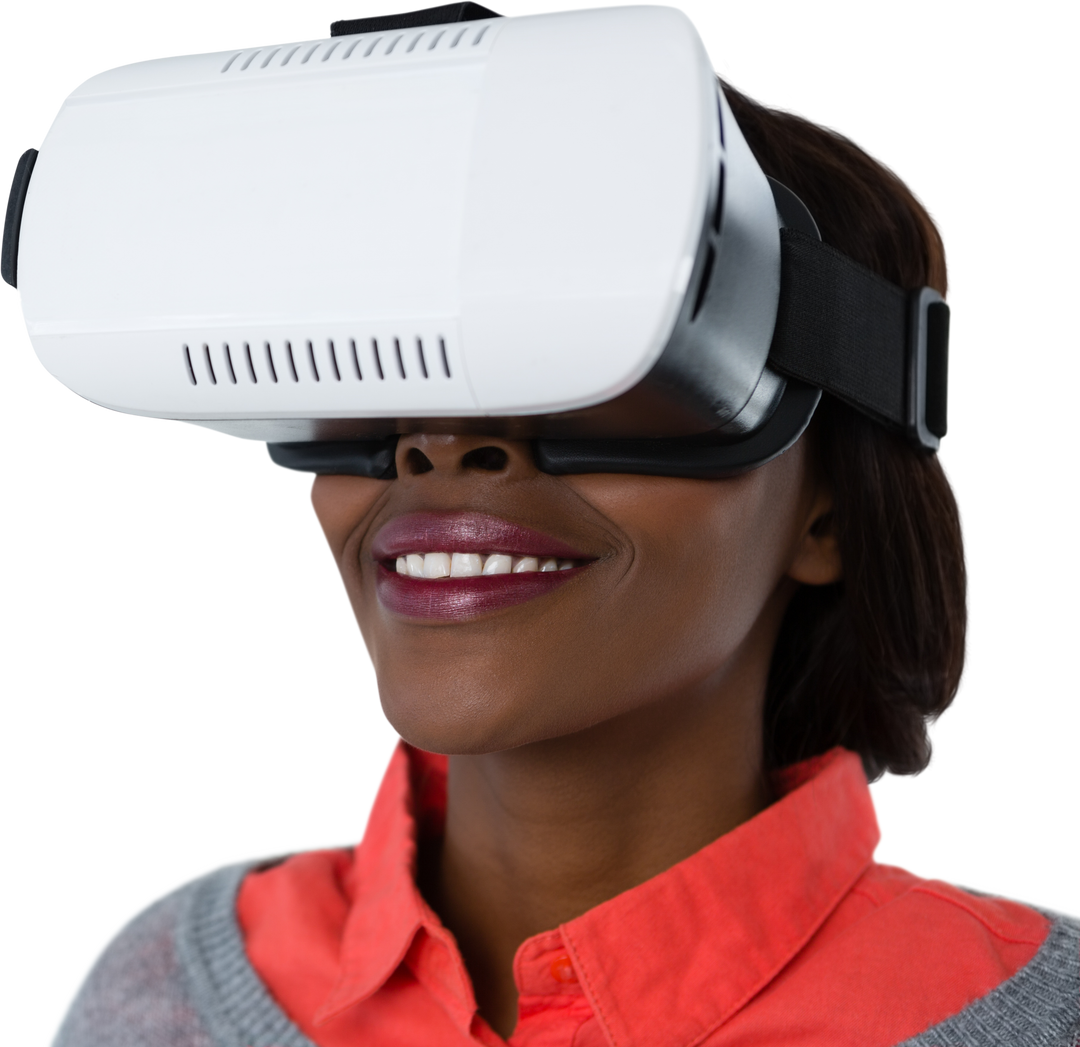 Transparent Close-Up of Smiling Woman Wearing VR Glasses - Download Free Stock Images Pikwizard.com