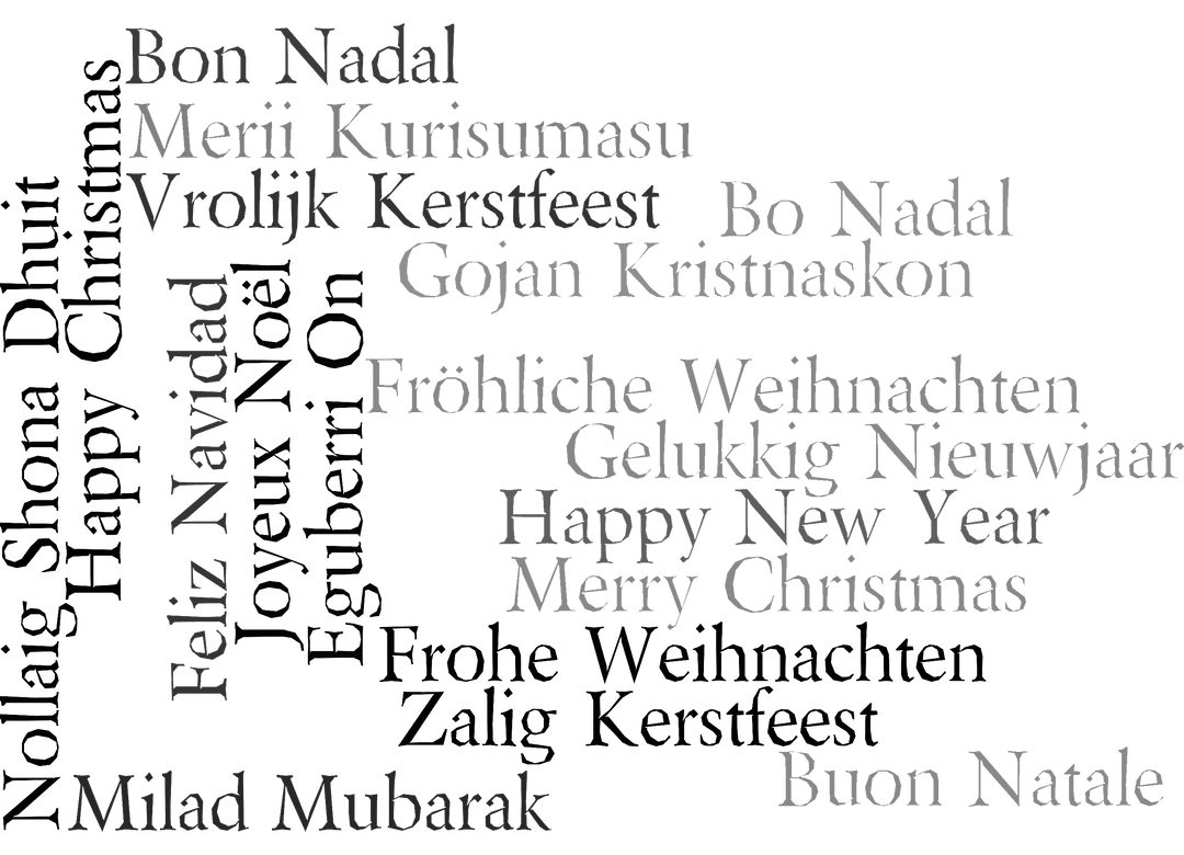 Merry Christmas Greetings in Various Languages on Transparent Background