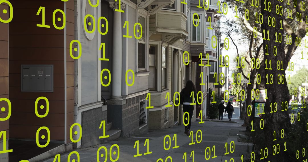 Binary Code Overlay Technology in Urban Environment Concept