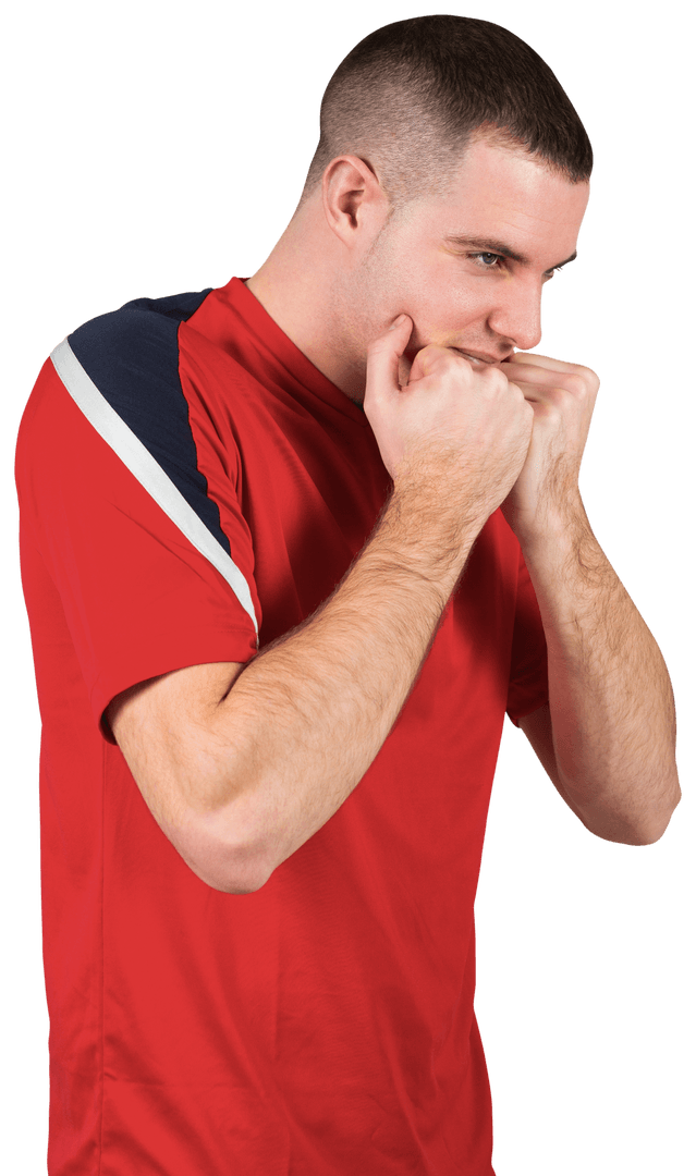 Transparent Nervous Football Player in Red Jersey