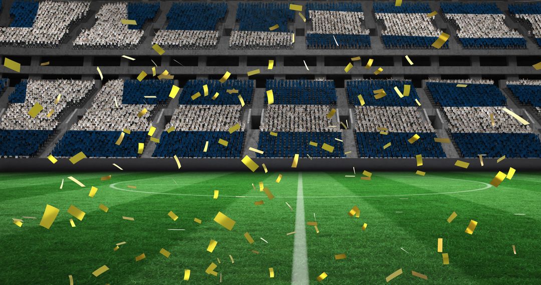 Golden Confetti Falling in a Crowded Sports Stadium
