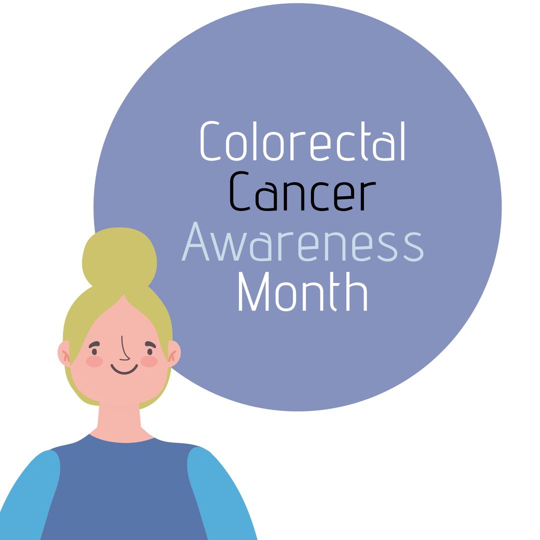 Colorectal Cancer Awareness Month Graphic with Supportive Figure