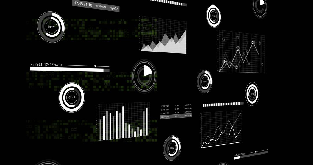 Futuristic Data Visualization with Graphs on Black Background