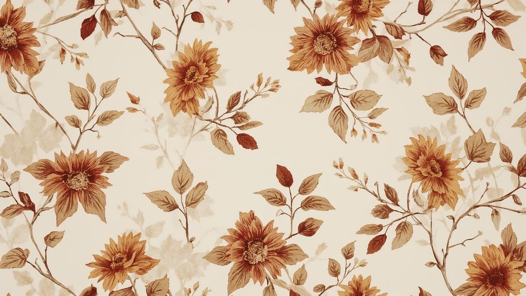 Vintage Floral Pattern with Sunflower Motifs and Leaves