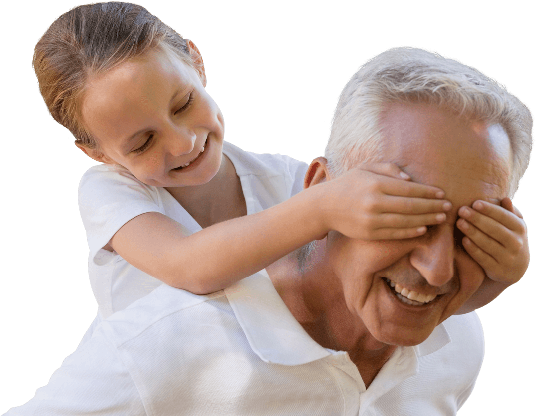 Joyful Granddaughter Playing with Grandfather on Transparent Background
