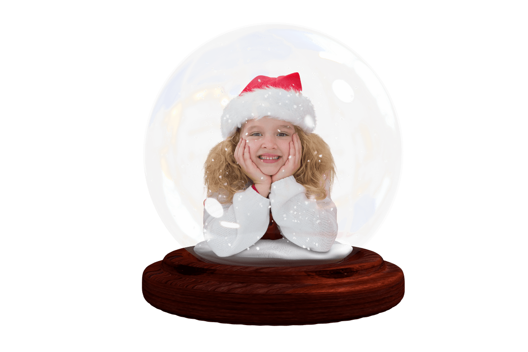 Caucasian Girl in Santa Hat Within Transparent Snow Globe