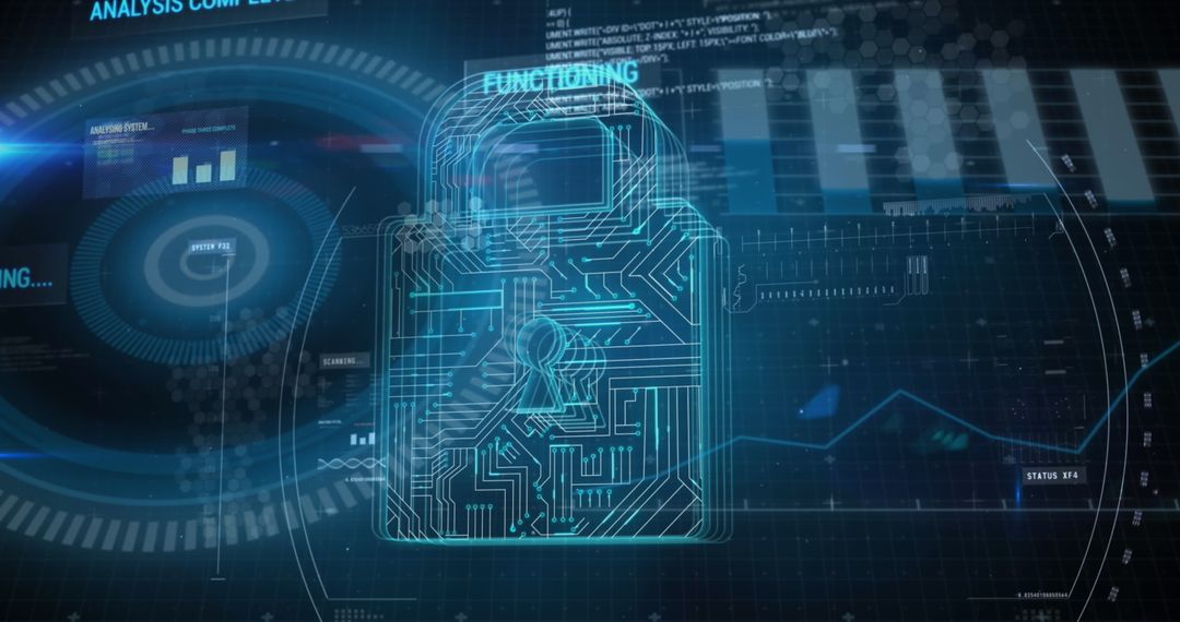 Digital Padlock on Futuristic Data Interface