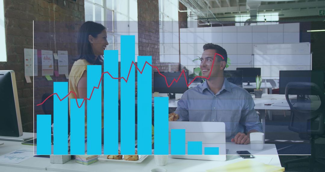Team Collaboration on Business Data with Bar Chart in Office