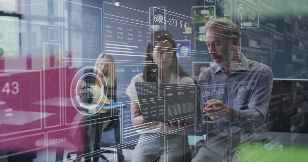 Business Professionals Collaborating on Data Visualization in Modern Office