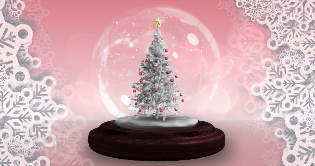 Enchanted Christmas Tree in Snow Globe with Flurries