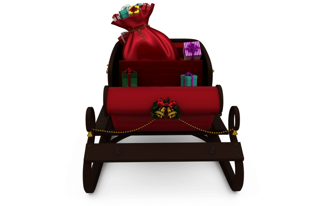 Santa's Sleigh Filled with Gifts & Presents on Transparent Background