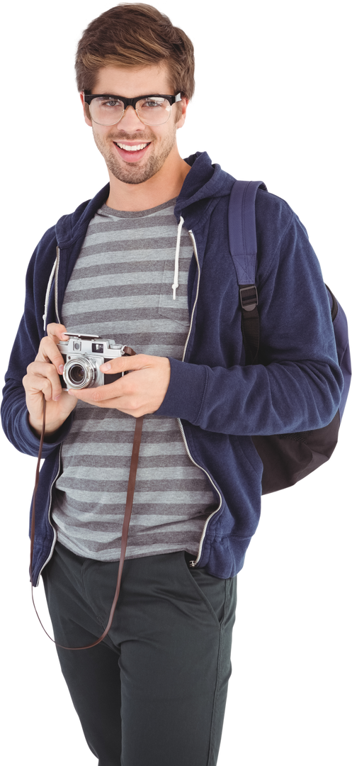 Transparent Image of Happy Man with Camera Standing - Download Free Stock Images Pikwizard.com