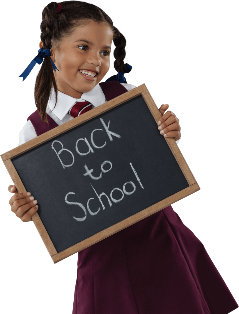 Transparent Smiling Schoolgirl Holding Chalkboard Says Back to School