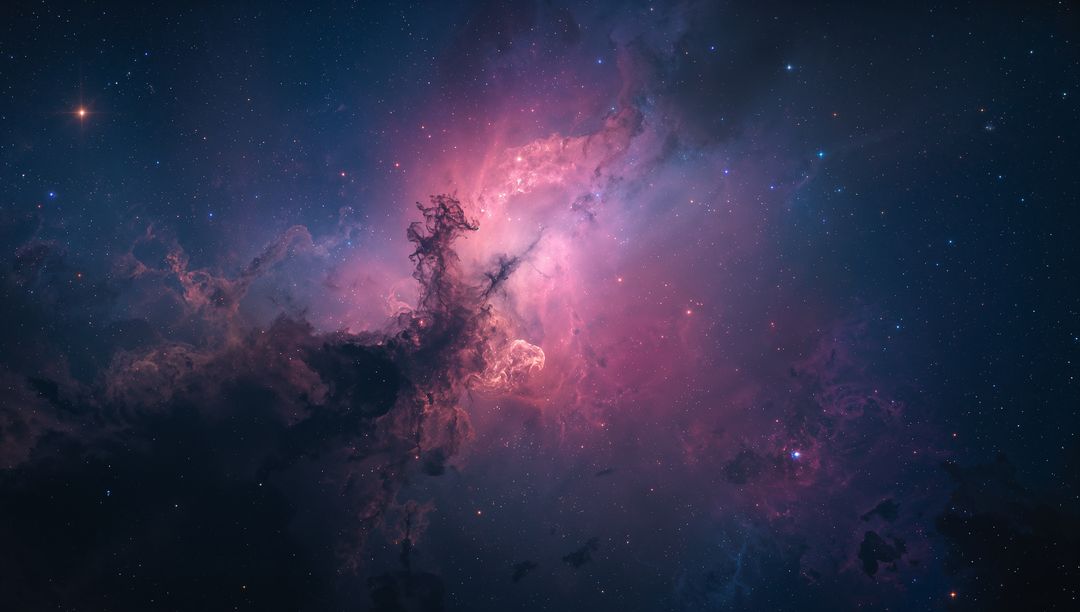 Magenta Emission Nebula with Dark Dust Filaments and Luminous Starfield for Sci-Fi Art