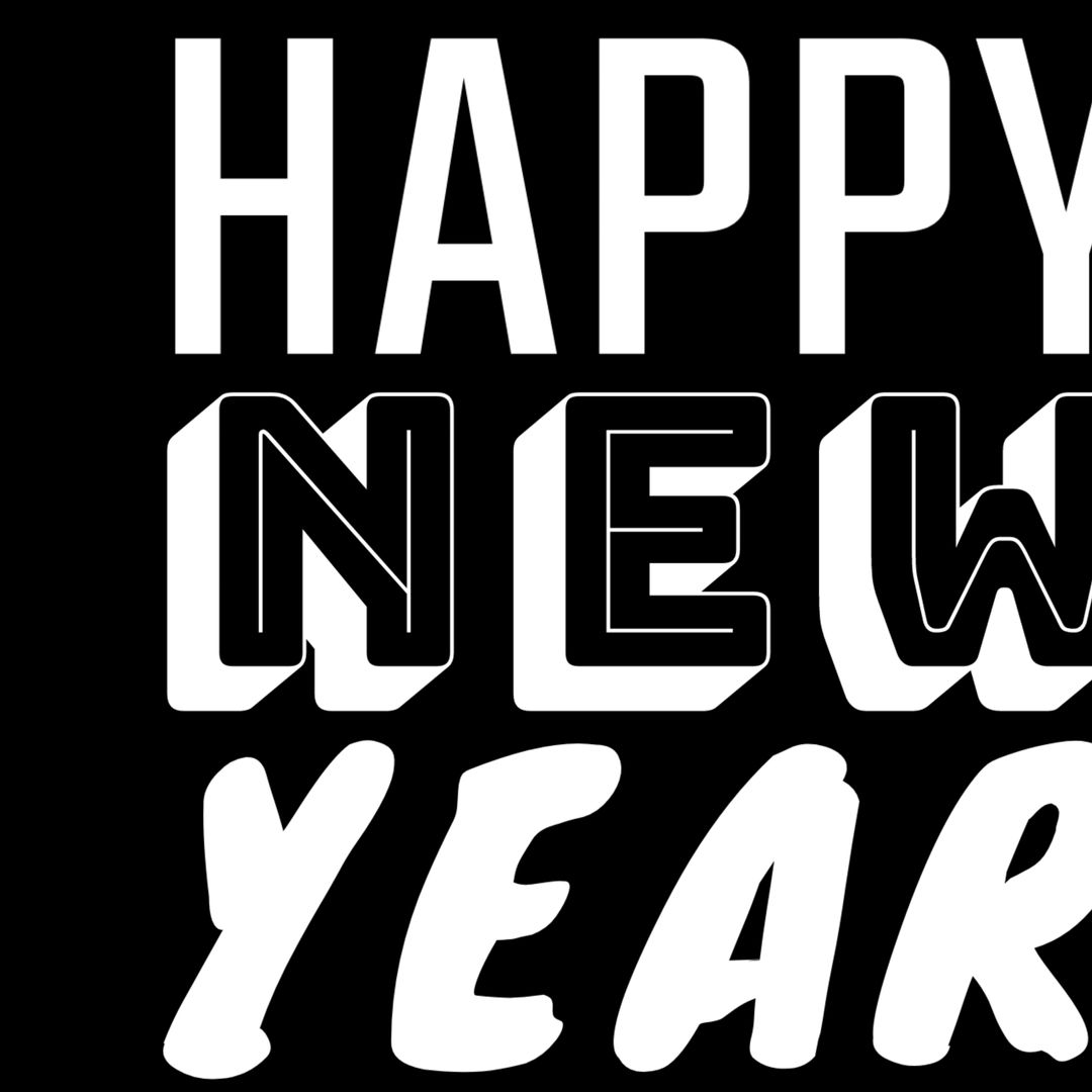 Bold Happy New Year Typography on Black Background