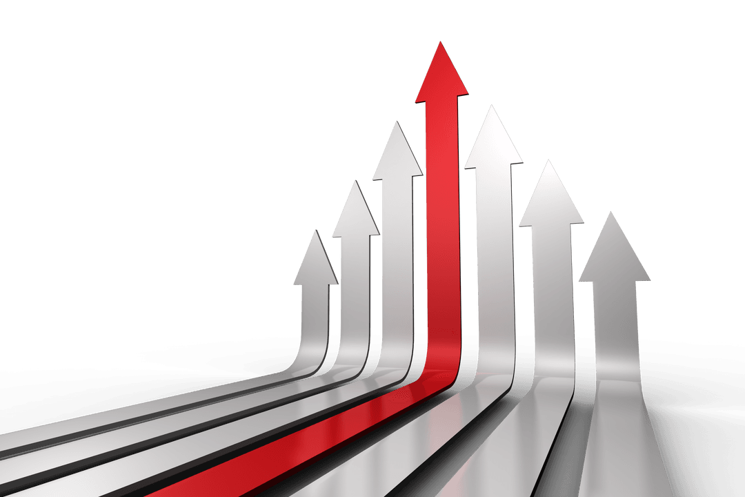 Rising Red Arrow on Transparent Background Showing Growth Potential