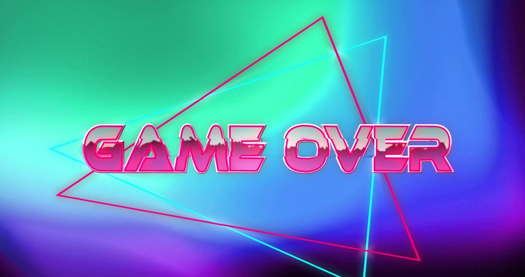 Glowing GAME OVER Retro Wave Arcade Typography with Neon Triangles and Futuristic Glow